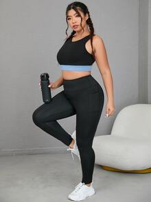 Sujetador deportivo panel en contraste crop