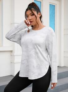 SHEIN Daily&Casual Plus Cut Out Curved Hem Camo Sports Tee - Multicolor - View 5