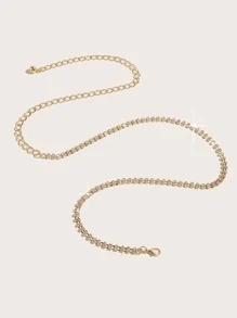 1 Pc Women's Gold Color Double Row Rhinestone Embellished Waist Chain, Luxury Bling Bling Sparkling Rhinestone Decor, Elegant Sexy Style, Minimalist Chic, Suitable For Dresses, Casual Outfits, Friends Gatherings, Vacations, Evening Parties, Gifts For Friends, Mother, Family, Girlfriend, Birthday, Valentine's Day Fall, Autumn, Halloween