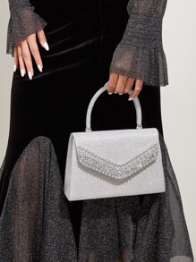 Glamoroso brillante, lentejuelas, lujo, brillante brillo decoraciónación de diamantes de imitación bolso Bolso cuadrado de noche, bolso de cena para fiesta niña, mujer, novia perfecto para fiesta, boda, baile, cena/banquete, para cóctel - Plateado - Ver 1