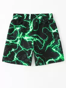 Tween Boy Lightning Print Drawstring Waist Swim Trunks