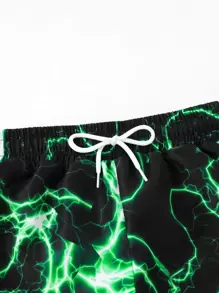Tween Boy Lightning Print Drawstring Waist Swim Trunks