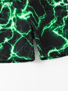 Tween Boy Lightning Print Drawstring Waist Swim Trunks