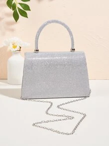 Glamoroso brillante, lentejuelas, lujo, brillante brillo decoraciónación de diamantes de imitación bolso Bolso cuadrado de noche, bolso de cena para fiesta niña, mujer, novia perfecto para fiesta, boda, baile, cena/banquete, para cóctel - Plateado - Ver 5