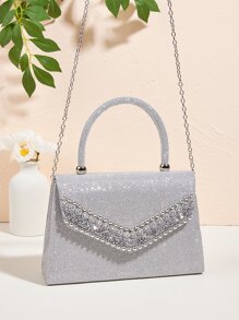 Glamoroso brillante, lentejuelas, lujo, brillante brillo decoraciónación de diamantes de imitación bolso Bolso cuadrado de noche, bolso de cena para fiesta niña, mujer, novia perfecto para fiesta, boda, baile, cena/banquete, para cóctel - Plateado - Ver 6