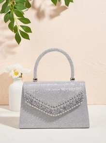 Glamoroso brillante, lentejuelas, lujo, brillante brillo decoraciónación de diamantes de imitación bolso Bolso cuadrado de noche, bolso de cena para fiesta niña, mujer, novia perfecto para fiesta, boda, baile, cena/banquete, para cóctel - Plateado - Ver 7