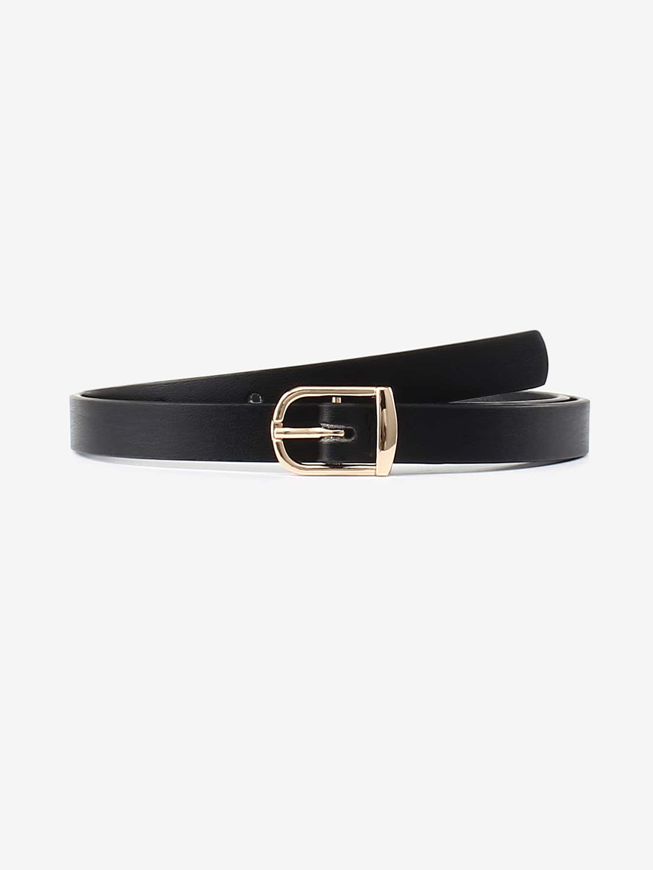 1pc Kids' Pu Belt With Gold Buckle, Suitable For Daily Wear - Black - View 1