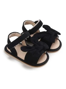 嬰兒蝴蝶結裝飾踝帶涼鞋 - 黑色 - 查看 1