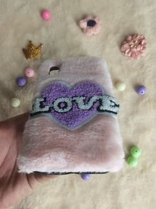 Heart & Letter Embroidered Plush Phone Case - Pink - View 3