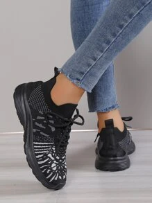 Graphic Pattern Lace-up Front Running Shoes - Black - View 2