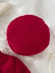 年輕女孩蝴蝶結前扣外套和不對稱下擺裙子 - 紅色 - 查看 5