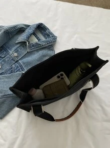 Bolsa de compras con estampado de letra - Negro - Ver 5