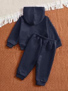 SHEIN Đứa bé trai Đồ họa Chữ cái Áo Hoodie & Quần thể thao - Màu xanh hải quân - Xem 2