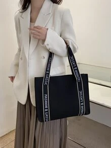 Bolsa de compras con estampado de letra - Negro - Ver 7