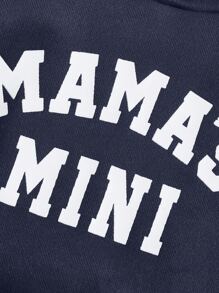 SHEIN Đứa bé trai Đồ họa Chữ cái Áo Hoodie & Quần thể thao - Màu xanh hải quân - Xem 3