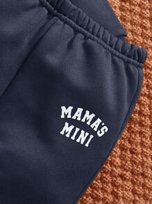 SHEIN Đứa bé trai Đồ họa Chữ cái Áo Hoodie & Quần thể thao - Màu xanh hải quân - Xem 4