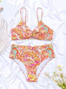 全面印花鈕扣式夏季沙灘比基尼套裝 - 彩色 - 查看 4