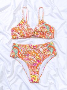 全面印花鈕扣式夏季沙灘比基尼套裝 - 彩色 - 查看 3