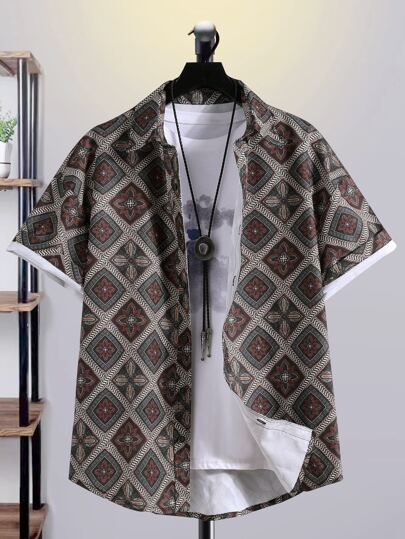 Guys Geo Print Shirt Without Tee