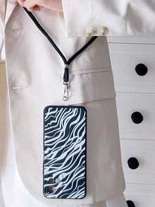Zebra Striped Phone Case With Lanyard - Black and White - View 5