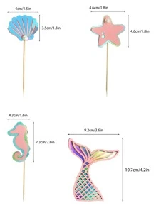 4pcs Shell & Seahorse Decor Cake Topper - Multicolor - View 2
