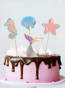 4pcs Shell & Seahorse Decor Cake Topper - Multicolor - View 3