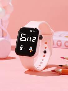 Niños Reloj electrónico cuadrado - Rosa - Ver 1