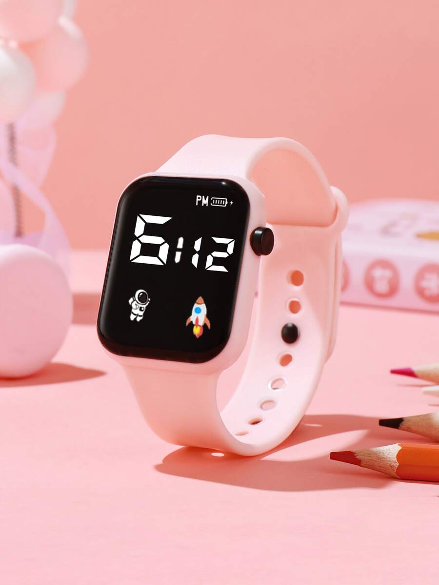 Niños Reloj electrónico cuadrado - Rosa - Ver 1