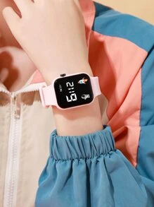 Niños Reloj electrónico cuadrado - Rosa - Ver 3