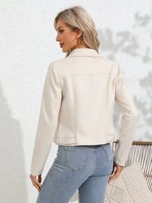 RELISH NOLESS Zip Up Suedette Biker Jacket - Beige - View 2