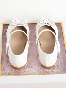 Girls Butterfly Decor Mary Jane Flats - White - View 2