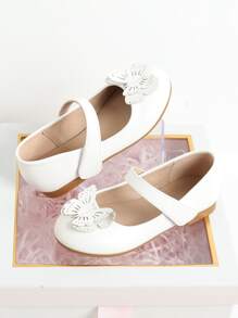 Girls Butterfly Decor Mary Jane Flats - White - View 4