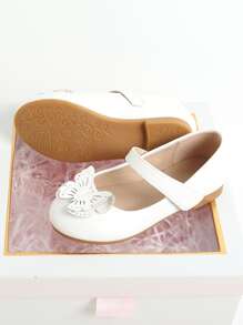 Girls Butterfly Decor Mary Jane Flats - White - View 5