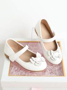 Girls Butterfly Decor Mary Jane Flats - White - View 6