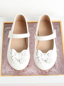 Girls Butterfly Decor Mary Jane Flats - White - View 7