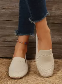 2025秋季女士透气镂空防滑平底鞋，户外时尚芭蕾拼布乐福鞋