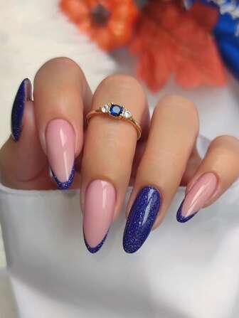 Uppgradera din look med 24 långa mandelfärgade franska glitter lösnaglar & 1 nagelfil & 1 ark tejp för kvinnor och flickor press-on naglar Nageltillbehör Naglar