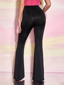 SHEIN BAE Ruched Front Flare Leg Trousers - Black - View 4