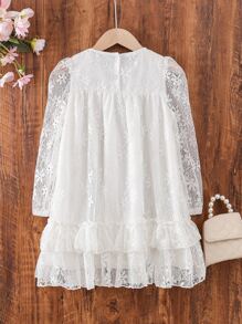 Toddler Girls Lace Overlay Ruffle Hem Dress - White - View 2