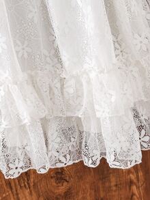 Toddler Girls Lace Overlay Ruffle Hem Dress - White - View 3