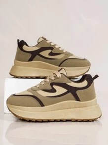 Color Block Lace-up Front Wedge Sneakers - Multicolor - View 1