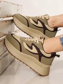 Color Block Lace-up Front Wedge Sneakers - Multicolor - View 2