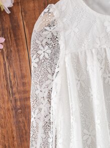 Toddler Girls Lace Overlay Ruffle Hem Dress - White - View 6