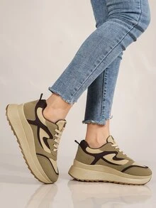 Color Block Lace-up Front Wedge Sneakers - Multicolor - View 3