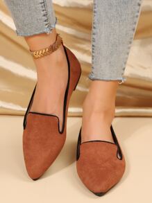 Minimalist Point Toe Flat Loafers - Rust Brown - View 1