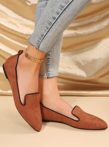 Minimalist Point Toe Flat Loafers - Rust Brown - View 3