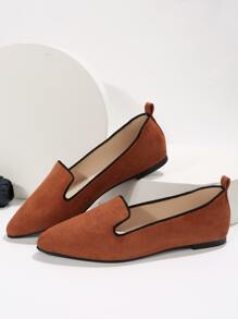 Minimalist Point Toe Flat Loafers - Rust Brown - View 4