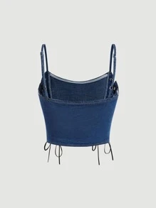 SHEIN MOD Lace Up Front Cami Denim Top - Dark Wash - View 2