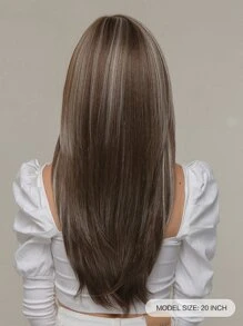 Pelucas de reflejos marrón de 20 pulgadas de cabello sintético recto con flequillo para mujeres, pelucas de reemplazo de cabello para fiestas, cosplay y uso diario - Color Piano - Ver 5