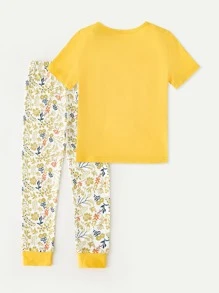 Toddler Girls Ditsy Floral & Cartoon Graphic Snug Fit PJ Set - Multicolor - View 2